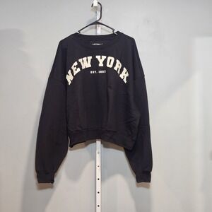 NWT Modernlux 3XL Black Cropped New York Themed Sweatshirt, Drop Shoulders